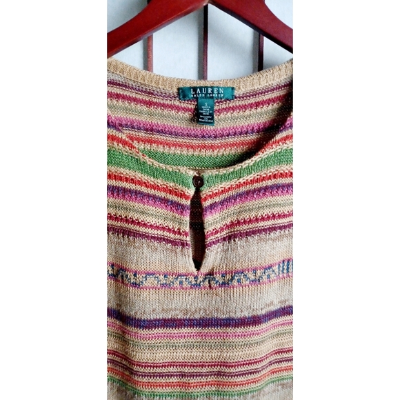 Lauren Ralph Lauren Sleeveless Aztec Inspired Knit Linen-Blend Top - Earthtones - Picture 7 of 15